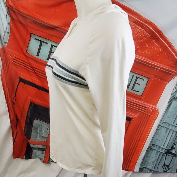Gap stretch cotton blend Hooded top Size Small white with stirpes - Picture 2 of 7